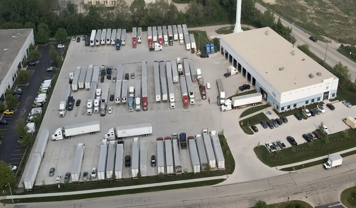 Aerial shot of a rest area for trucks.