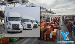 Cargo trucks and shipping containers for transportr logistics.