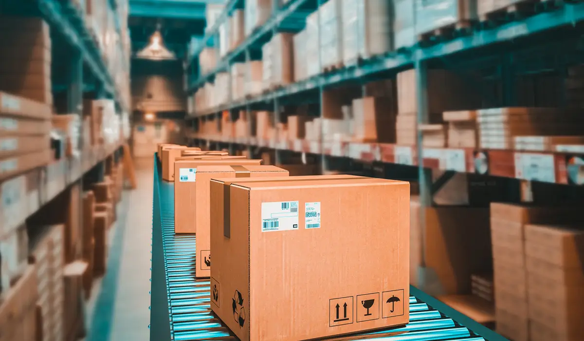 Small and large boxes in a warehouse.