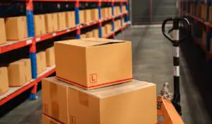 Small boxes packed in a warehouse.